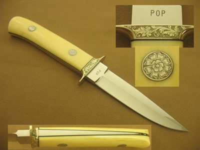 JAMES POP POPLIN   ENGRAVED IVORY FIGHTING KNIFE   SOLD