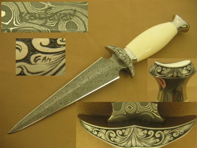 KALFAYAN DAMASCUS IVORY ENGRAVED DAGGER KNIFE   SOLD