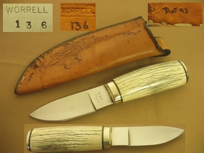 BUB WORRELL IVORY HANDLE HUNTING KNIFE  PRICE REDUCED   SOLD