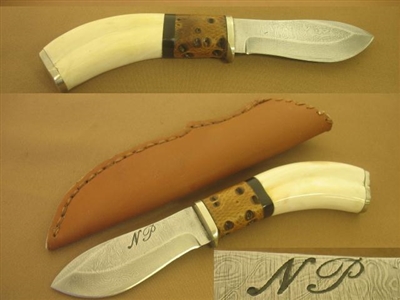 PETROULIAS DAMASCUS IVORY HUNTING KNIFE PRICE REDUCED  SOLD