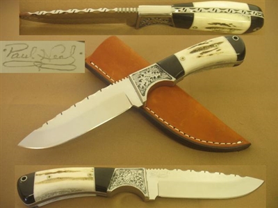 PAUL NEAL CUSTOM ENRAGVED STAG HUNTING KNIFE  SOLD