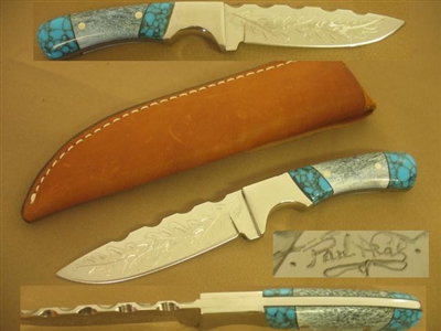 PAUL NEAL ENGRAVED HUNTING KNIFE   SOLD