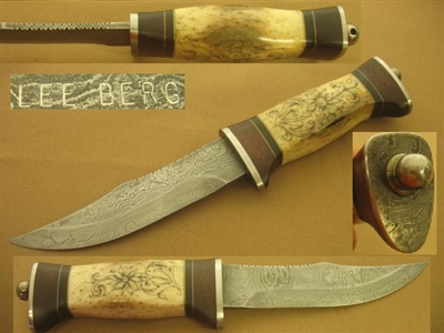 LEE BERG DAMASCUS SCRIMSHAW KNIFE PRICE REDUCED