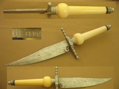 LEE BERG IVORY DAMASCUS GIBEON METEORITE KNIFE   SOLD